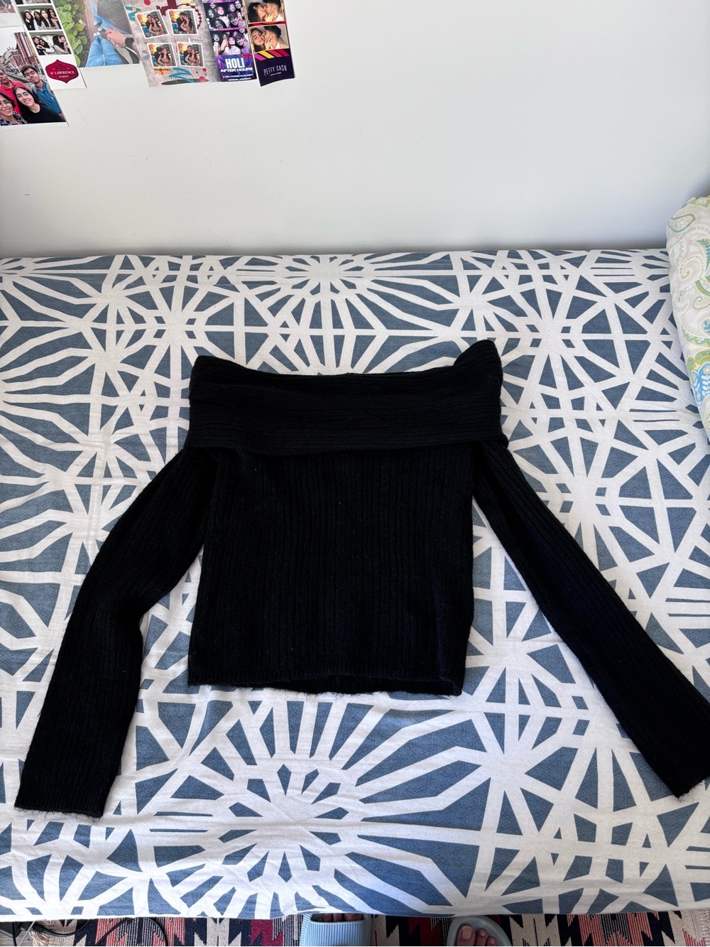Divided Off-the-Shoulder Black Ribbed Sweater